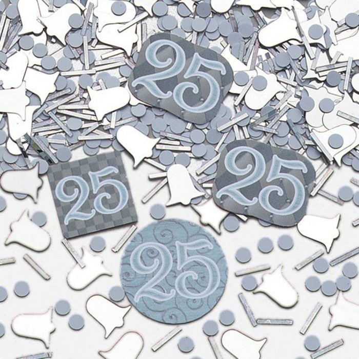 table de mariage d'argent décoration-de-Partydeko-confettis avec numéro-25