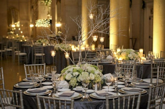 Ezüst esküvői asztaldísz-tree-with-gyertyák