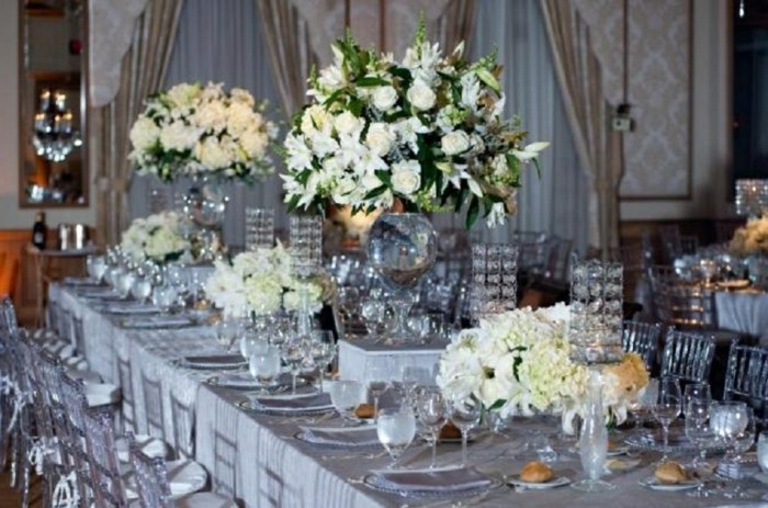 mesa de boda decoración de plata años de de-Glass