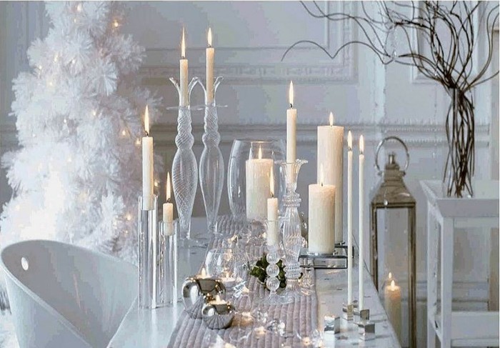 Ezüst esküvői asztaldísz-sok gyertya