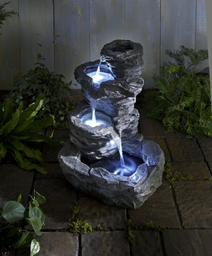 Слънчева градина фонтан синя LED светлина
