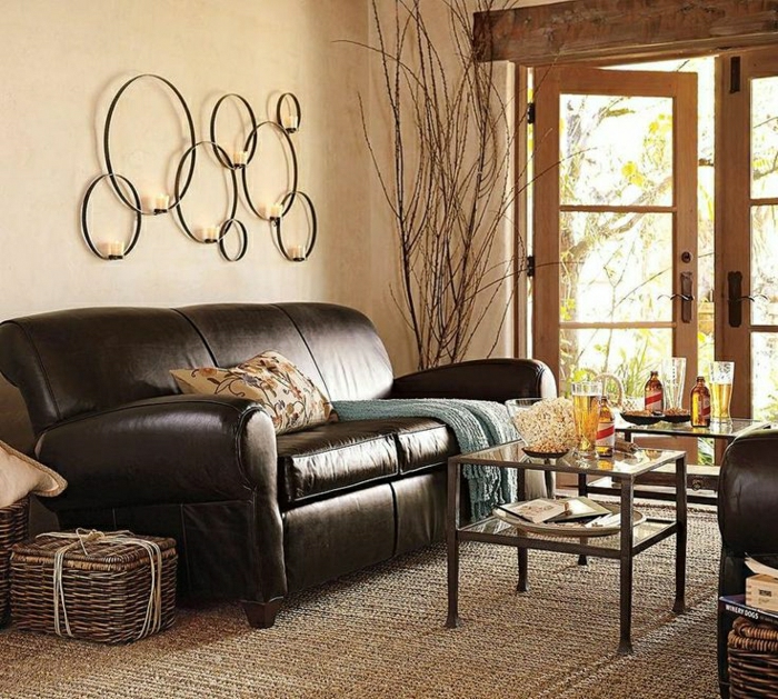 Summer House Cappuccino falak Round gyertyatartó rattan szőnyeg bőr kanapé