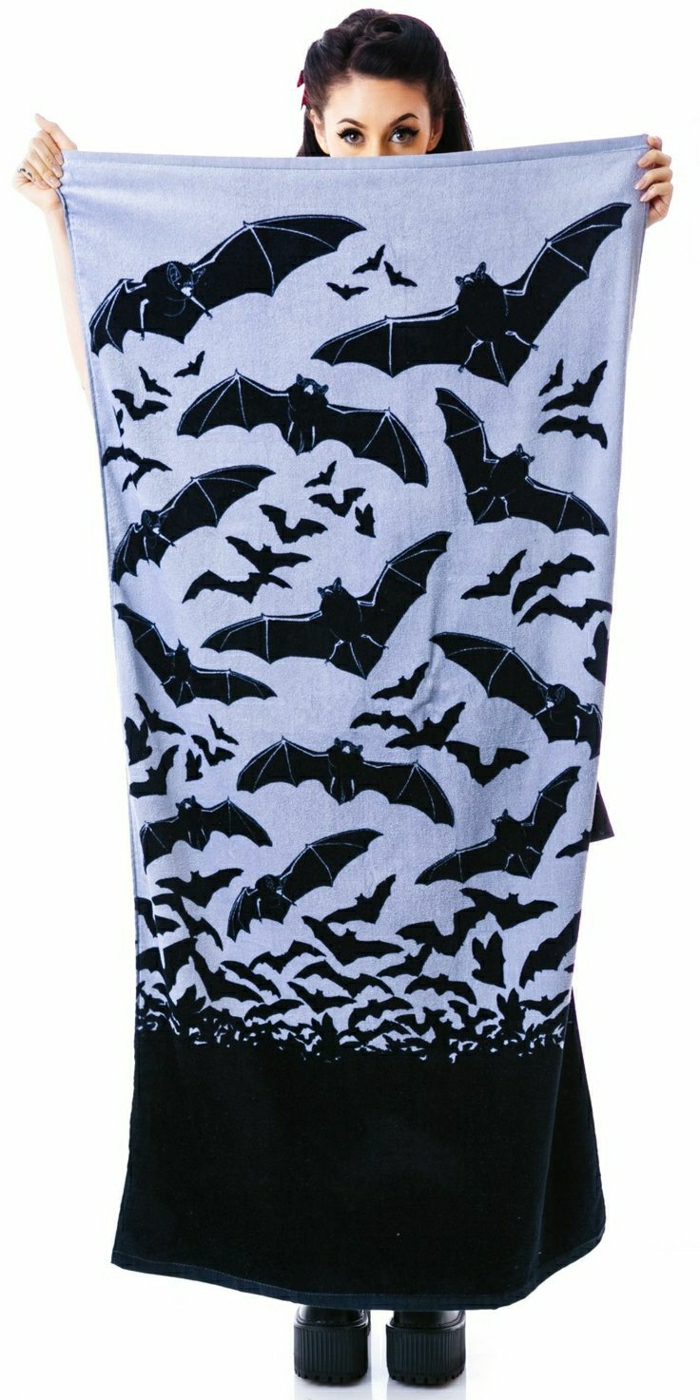समुद्र तट तौलिया-बल्ले पैटर्न बैंगनी काले रचनात्मक-कूल