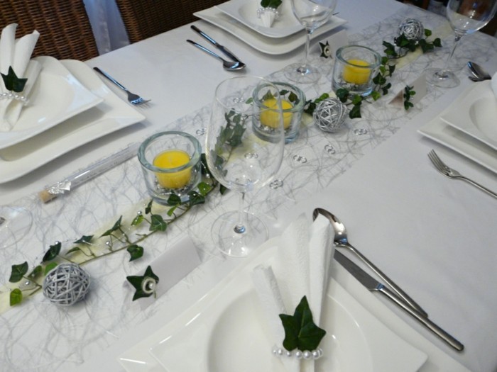 Asztali dekoráció ezüst esküvői mintás asztal-of-Tischdeko-line