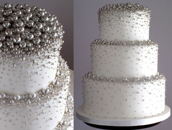 Tischdeko ezüst esküvői torta-a-is-in-fókusz