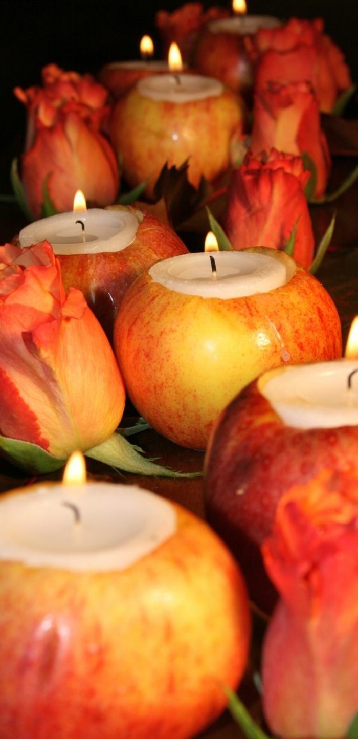 Tischdeko-العبث التفاح، والشموع