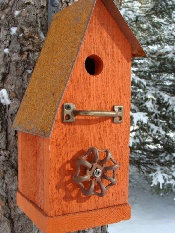 за хранене на птиците къщи-от-дърво-оранжев оригинален дизайн