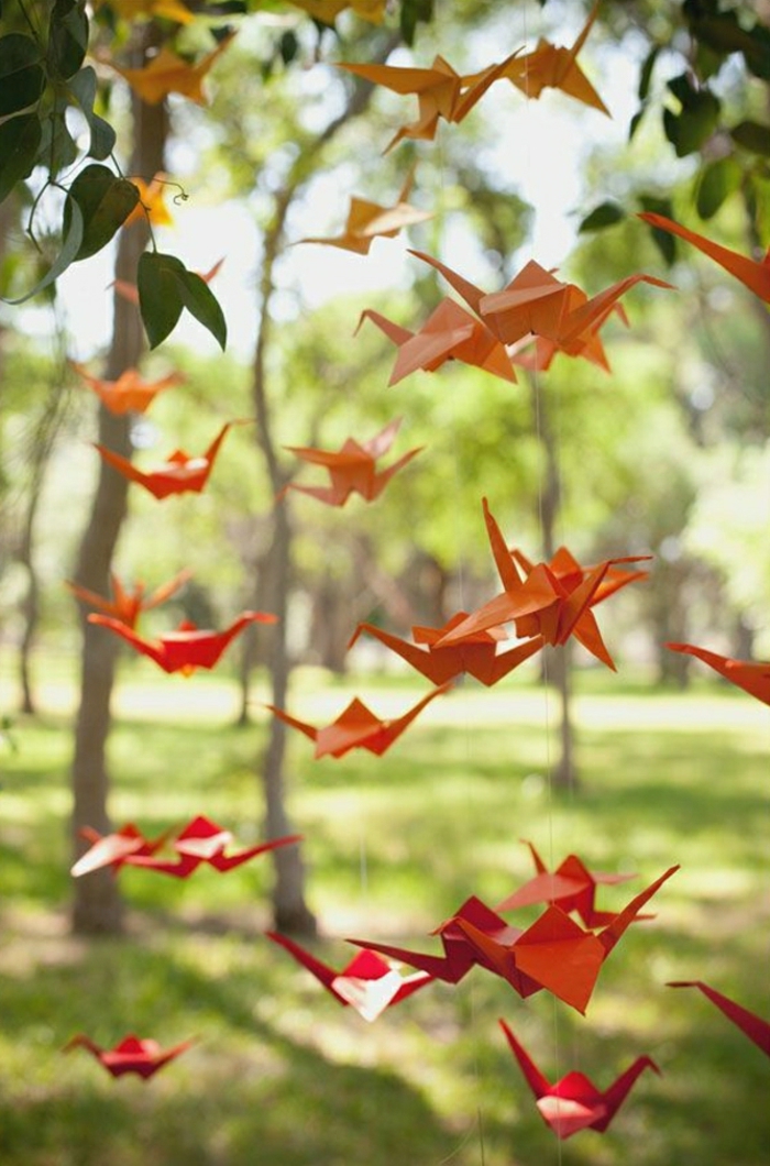 Горски дървета оригами кранове Висулка Деко оранжево-червен