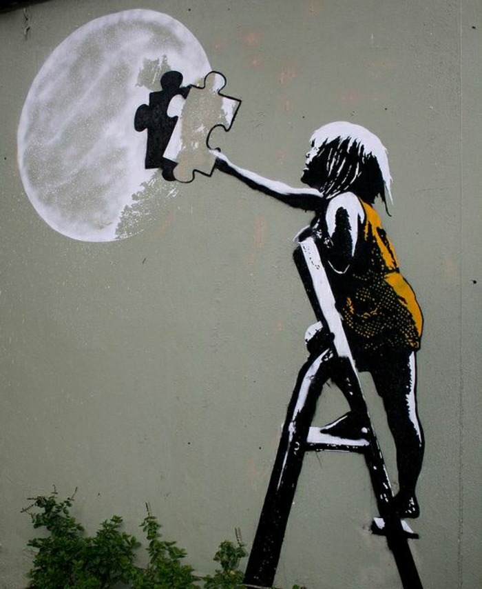 Стенни графити изображения Child ръководител Moon парче пъзел