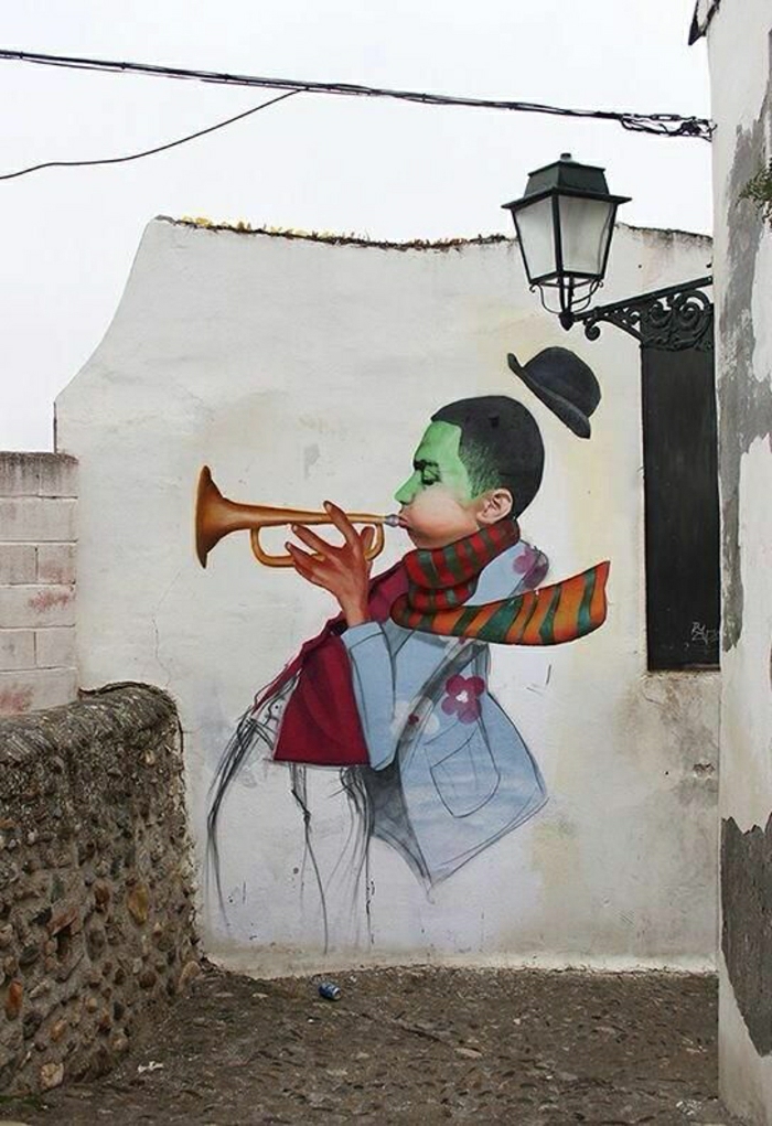Zid Grafiti Glazbenici Truba hat-art