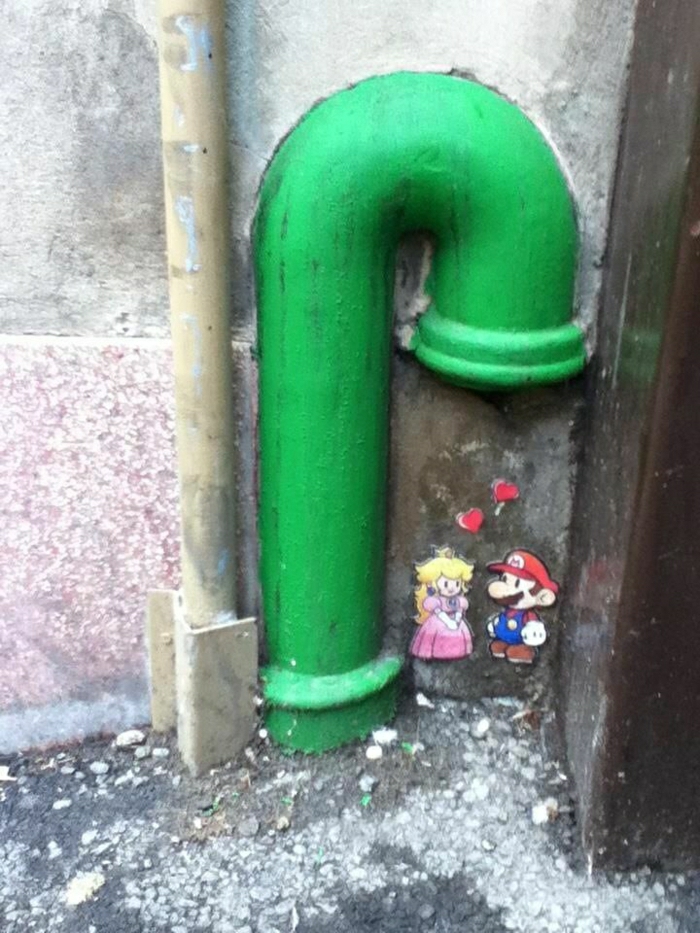 Zid grafiti-zeleno-cijev Super Mario Princeza