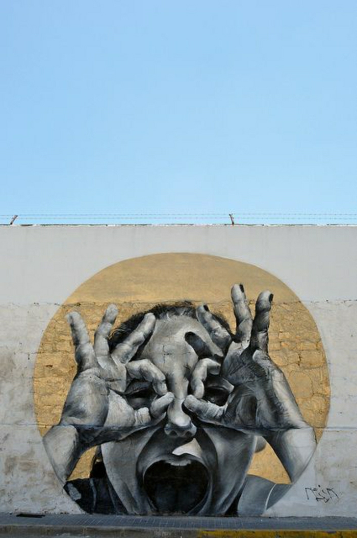 Стена Himmer Графити детските ръце очите забавни герои плато Испания