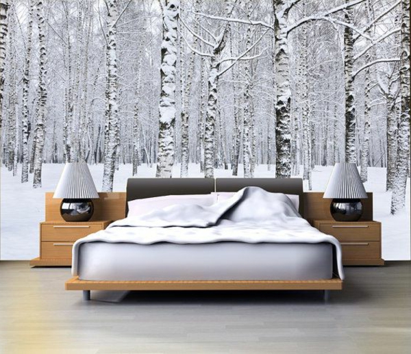 Стенописи спални дървета-с-сняг