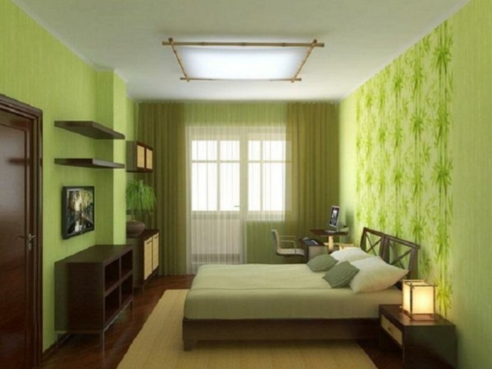 हरे पौधों के साथ Wanddeko बेडरूम
