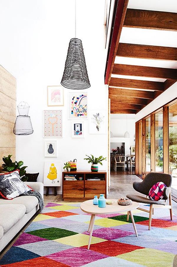 Уол-дневна-красив интериор-дизайнерски идеи Colorful килим
