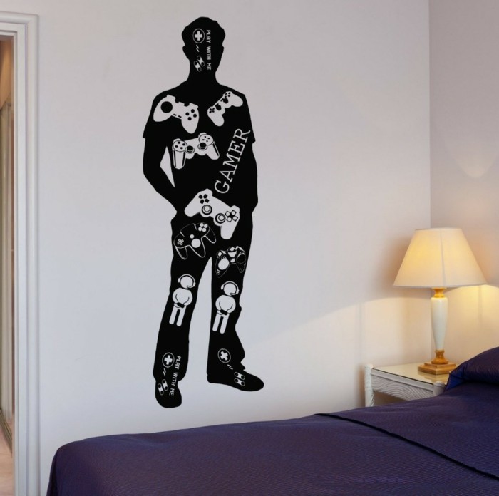 dormitorio-a-negro-hombre del tatuaje de la pared
