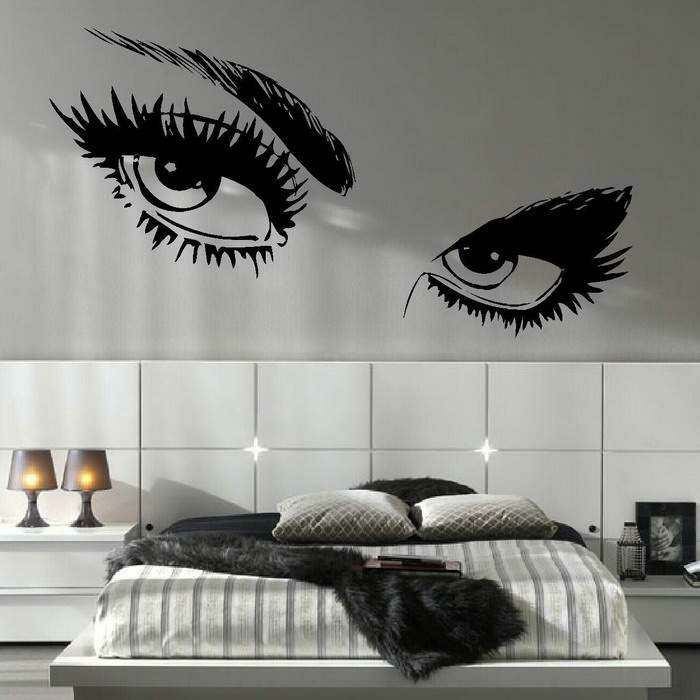 dormitorio-con-ojo pintado del tatuaje de la pared