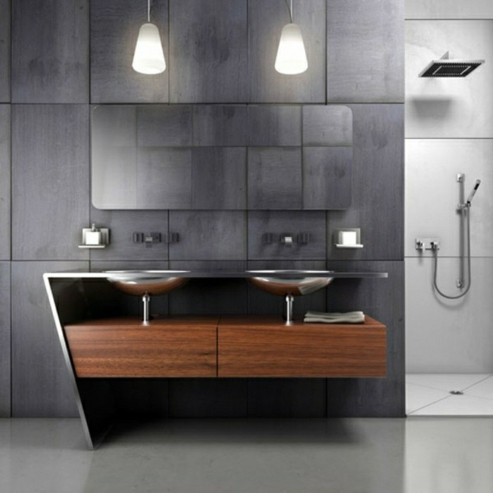 mueble lavabo de madera de diseño de la pared gris