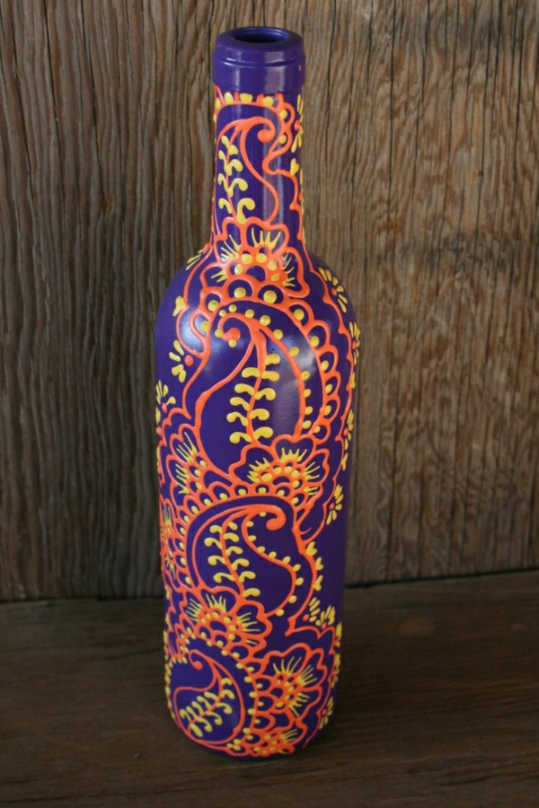 Borosüveg henna lila-narancssárga színű kézzel festett