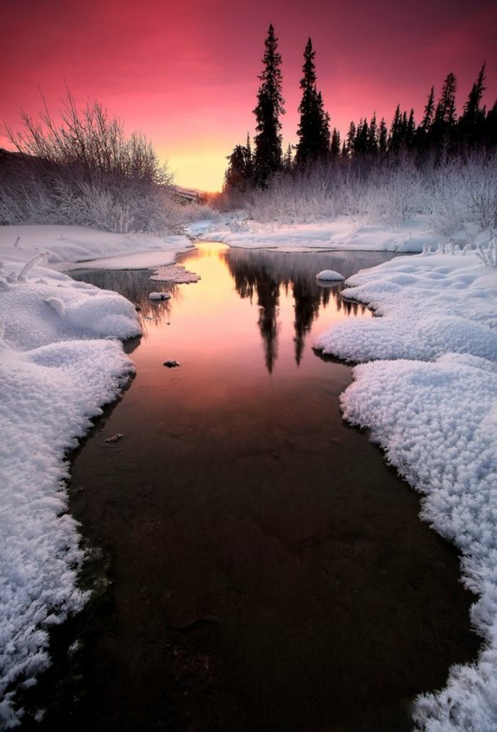 Χειμερινό τοπίο εικόνες από την Αλάσκα λίμνη Snow Ακτή Sunset