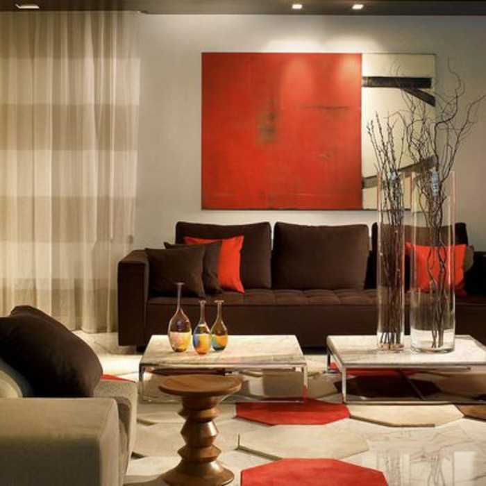 Sala de estar-decorar-marrón y rojo