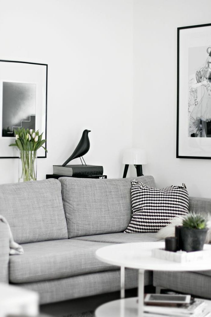 Дневна графичен интериор-сив диван красива-dekoartikel Декоративни Dove