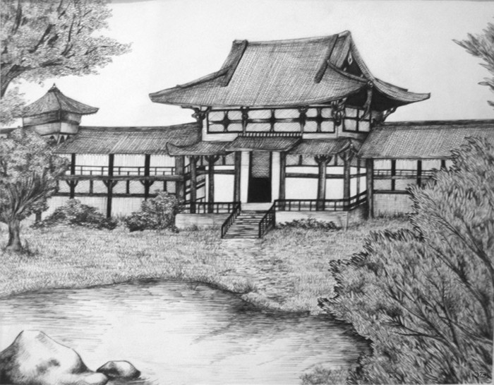 ड्रा बुक-साथ एक पेंसिल जापानी घर