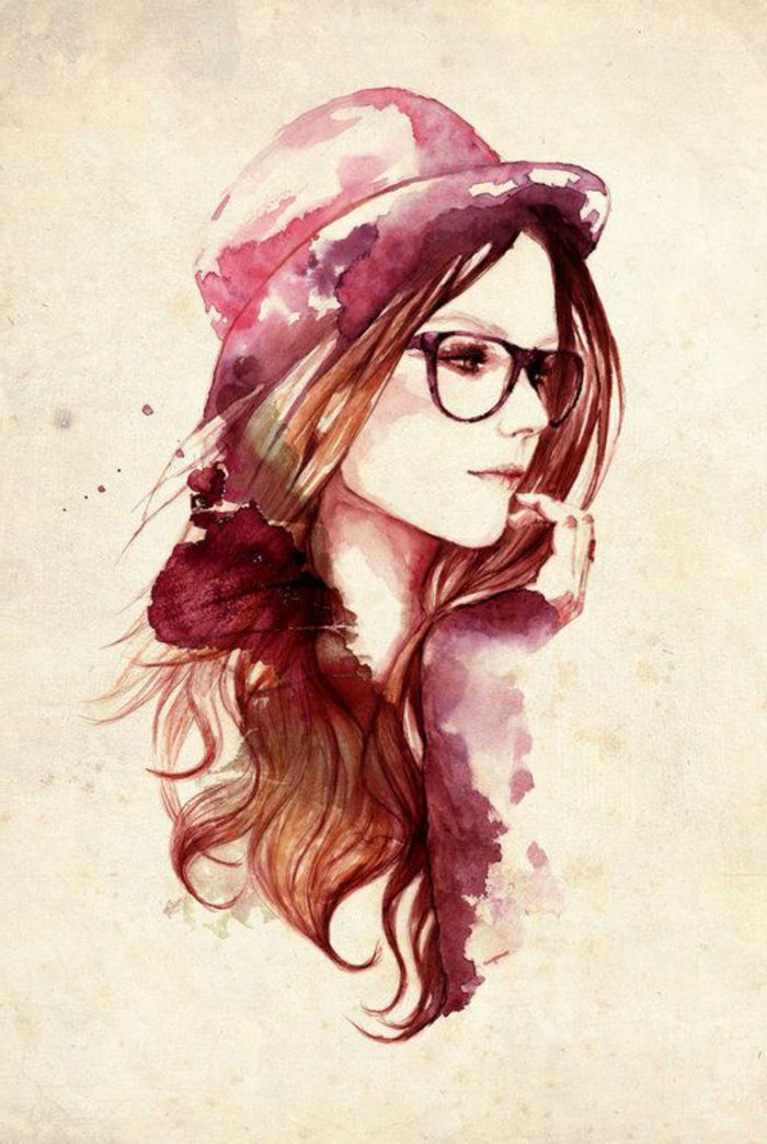 رسم امرأة محب نظارات هات