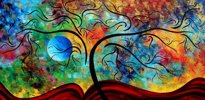 مجردة الفن واحد في شجرة في والعديد من الألوان