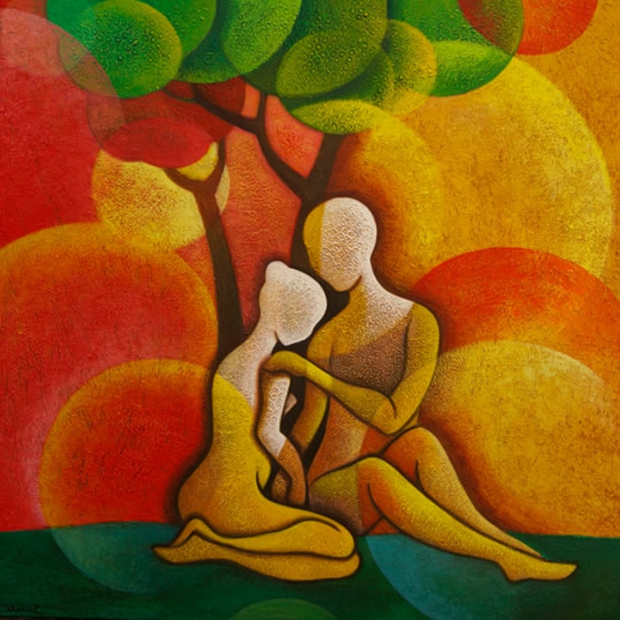 مجردة الفن رجل وامرأة-مع-شجرة