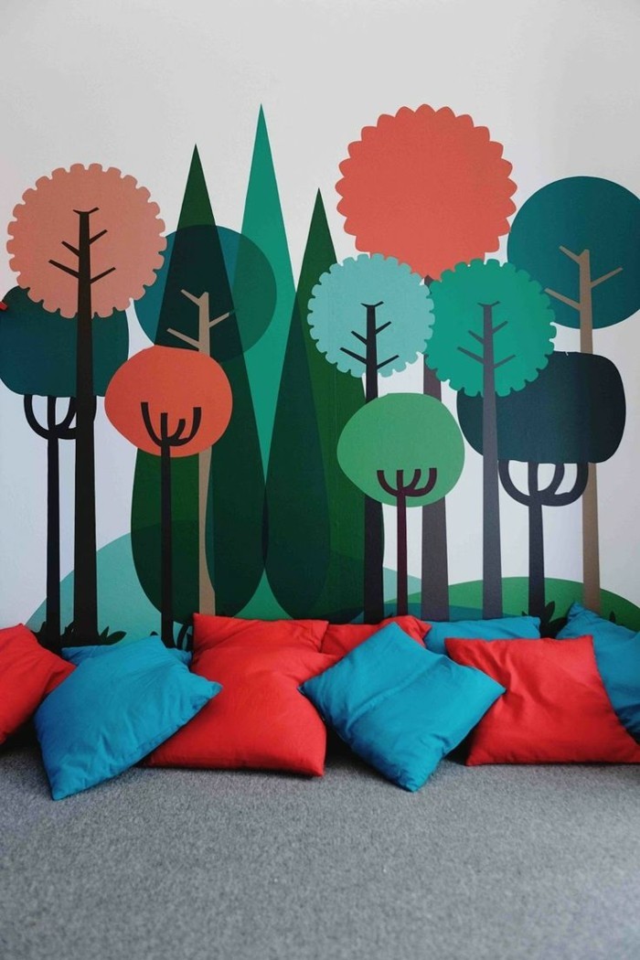 абстрактни-стенописи и за детска стая-с-фигури дървета фон