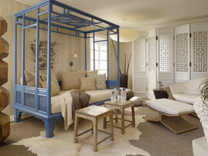 ориенталска мебелна украса съвременната селска къща дървена стол усетена килими решетка стая делител възглавница ледуинов стил