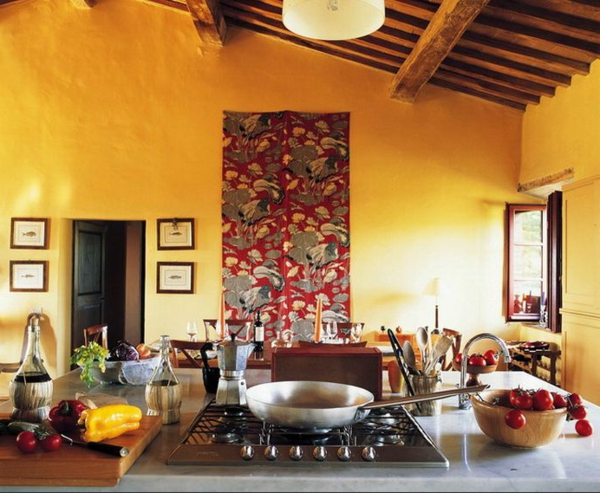 adriano bacchella-keittiö oranssi väri ja aksentti seinälle