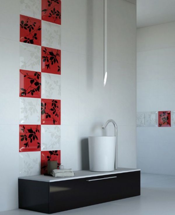 съвпадащи азиатски плочки за баня червен и бял цвят