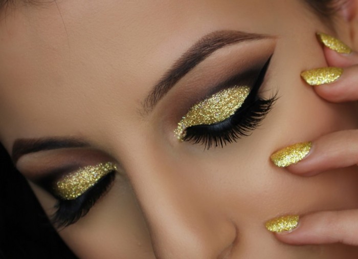 eye make-up οδηγίες και Βλεφαρίδες χρυσό σκιά ματιών Μολύβια-καρφιά-in-χρυσό χρώμα