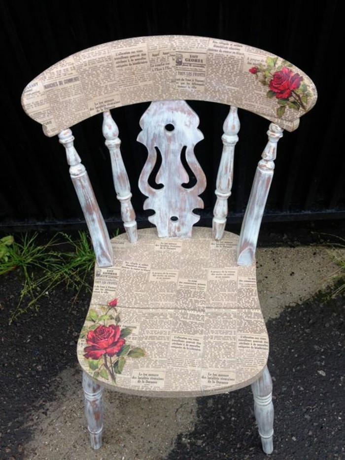 από-παλιά-νέα-make-καρέκλα-αντίκες-retro-εφημερίδα-κόκκινο-τριαντάφυλλα-diy-φυτό