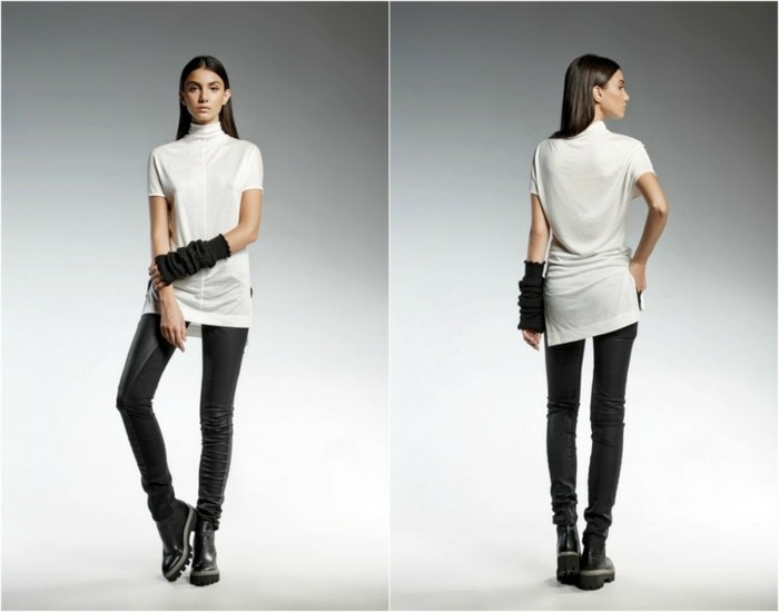 -Italiana-mode-modo de lujo blanco-negro-Buse-pantalones de cuero-modelo-Pendari