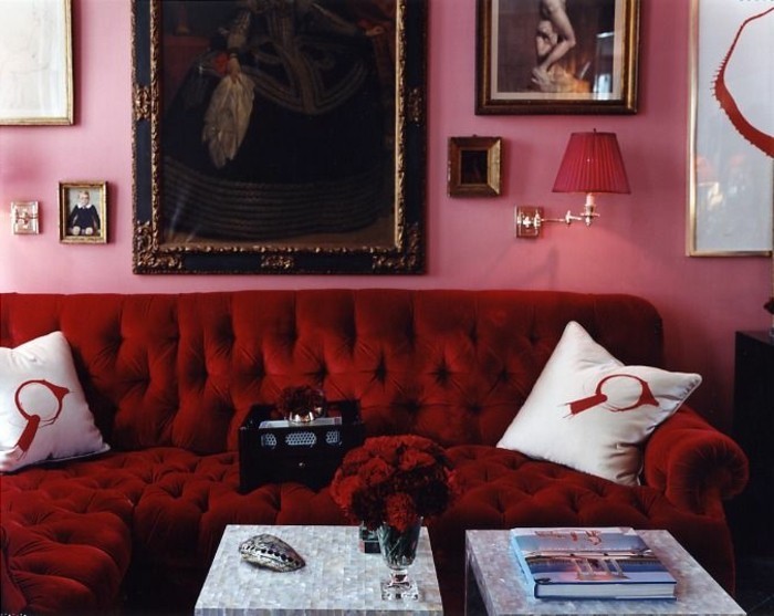 murales interiores rojos bohemios Sofá con estilo rojo almohada