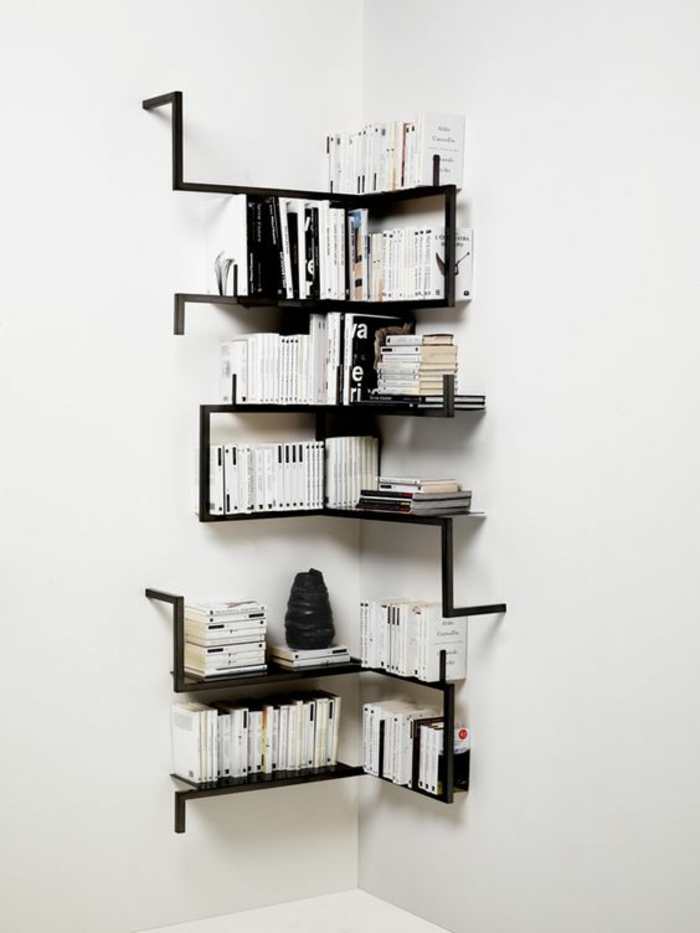 estantería-propio-build-Cuántos libros-esquina-negro-estantes-bricolaje-pared de diseño