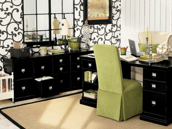 oficina de espacio-diseño-cool-equipos-con-un-verde-silla