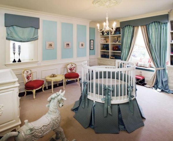 бебе легло-кръг-красиво-бебешка стая - син цвят
