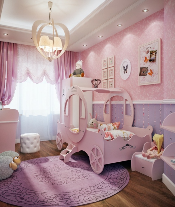 baba szoba szürke rózsaszín dizájn ötletek kocsi óvodai lépcsőház szobában hercegnő mesebeli ötlet