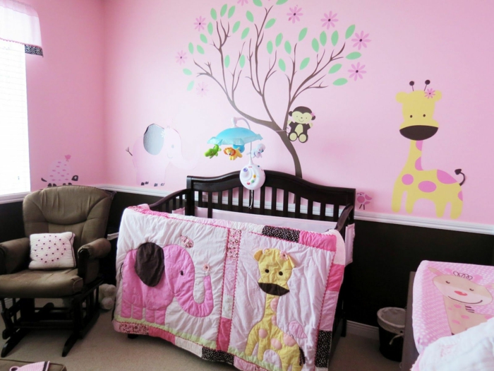 детска стая обзавеждане на животни цветен дизайн в детската стая слон жираф кафява мебел стена decal