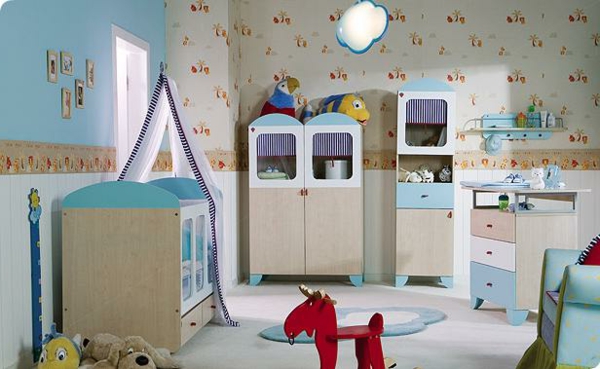 habitación recién nacido-joven-hermosa-diseño-en-brillante de color