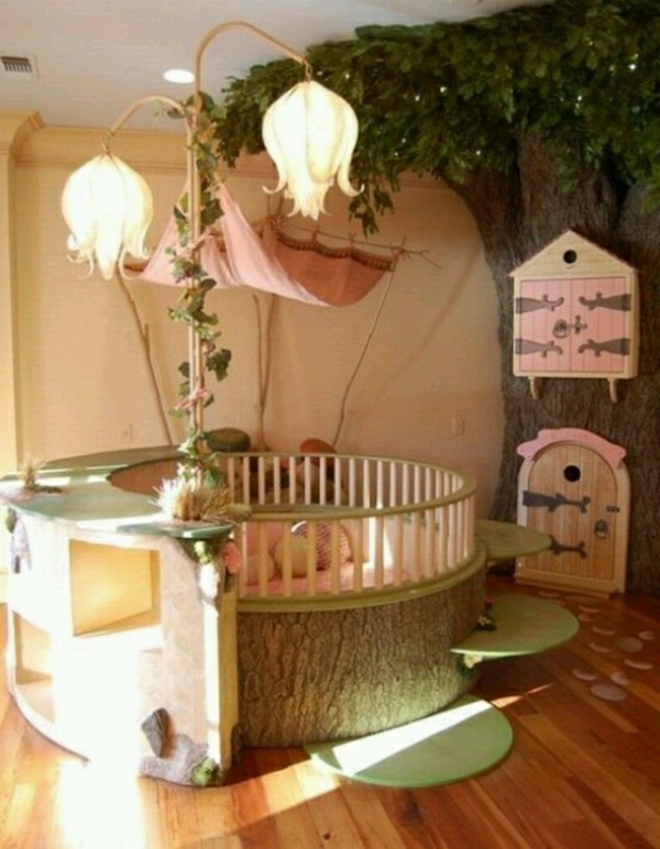 مصابيح أرضية وسرير دائري لغرفة الطفل