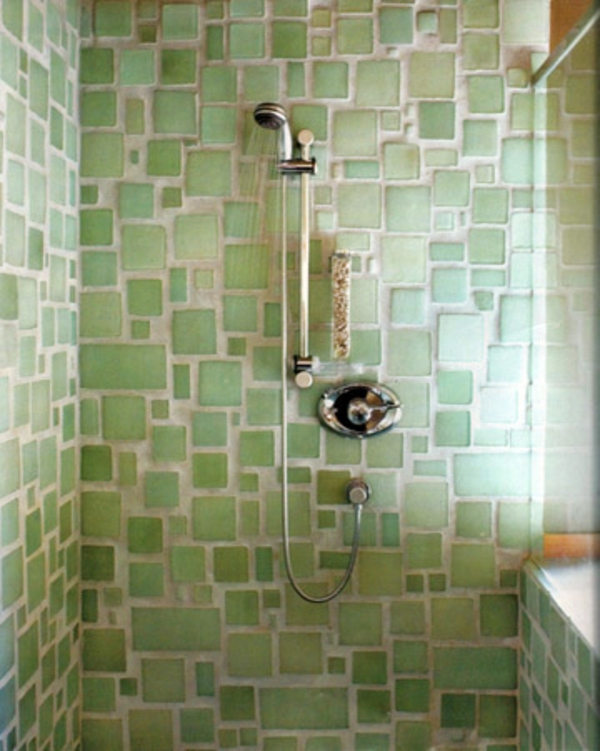 баня плочки душ кабина зелена стена дизайн