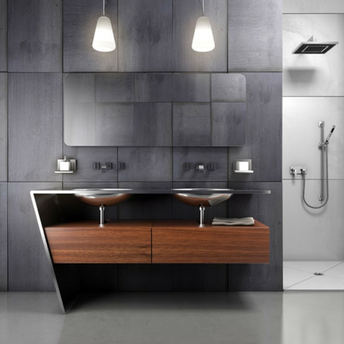μπάνιο επίπλωση-ιδέες-γκρι-τοίχο-design