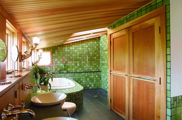 बाथरूम-भूरे-हरा-आधुनिक संयोजन - बाथरूम टाइल विचार