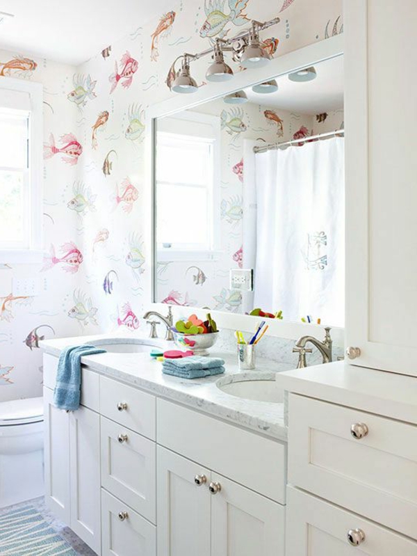 salle de bains-set-design-papier peint-idées-designer papier peint avec poisson-fond-conception