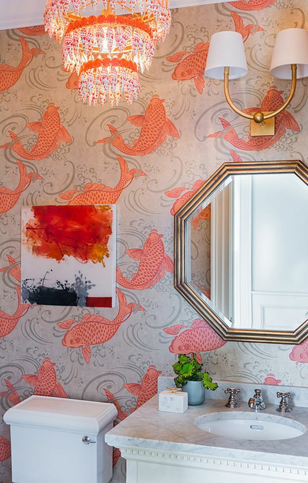 salle de bains-design-design-papier peint-idées-designer papier peint avec poisson-fond-conception